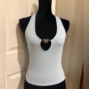 Silence + Noise Light Blue Tank Top with Butterfly Accent